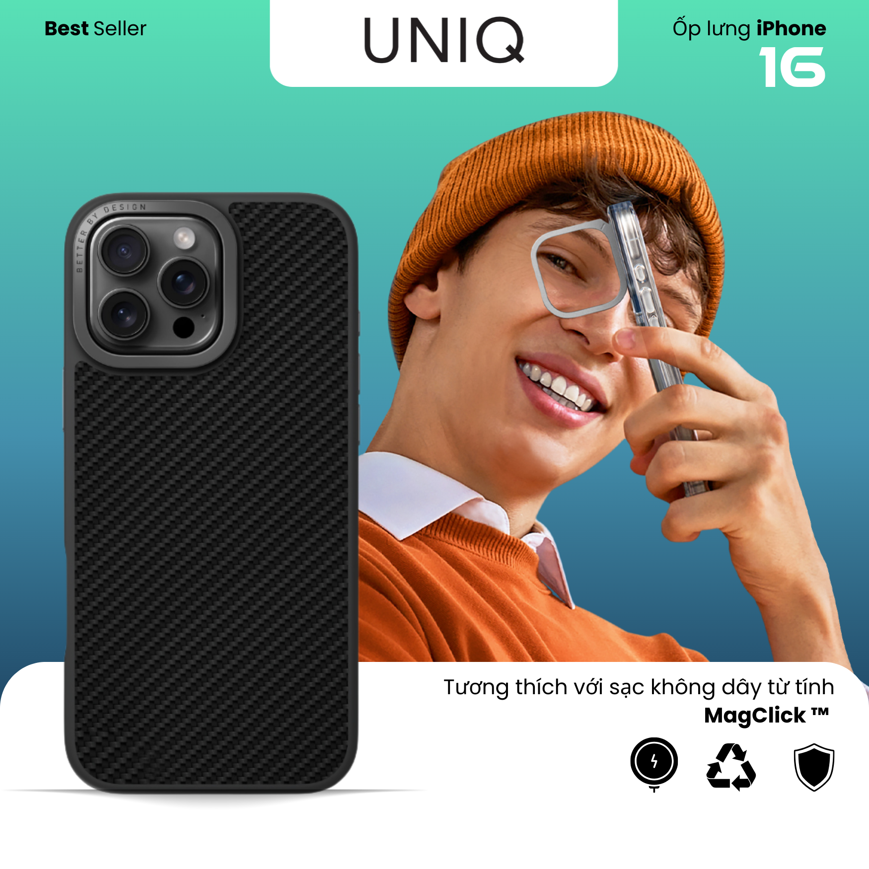 Ốp lưng UNIQ HYBRID IPHONE 16 PRO MAX MAGCLICK CHARGING KEVA MAX WITH CAMERA STAND