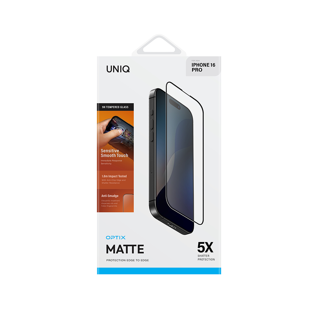 Kính cường lực nhám IPHONE 16 UNIQ OPTIX MATTE GLASS SCREEN PROTECTOR